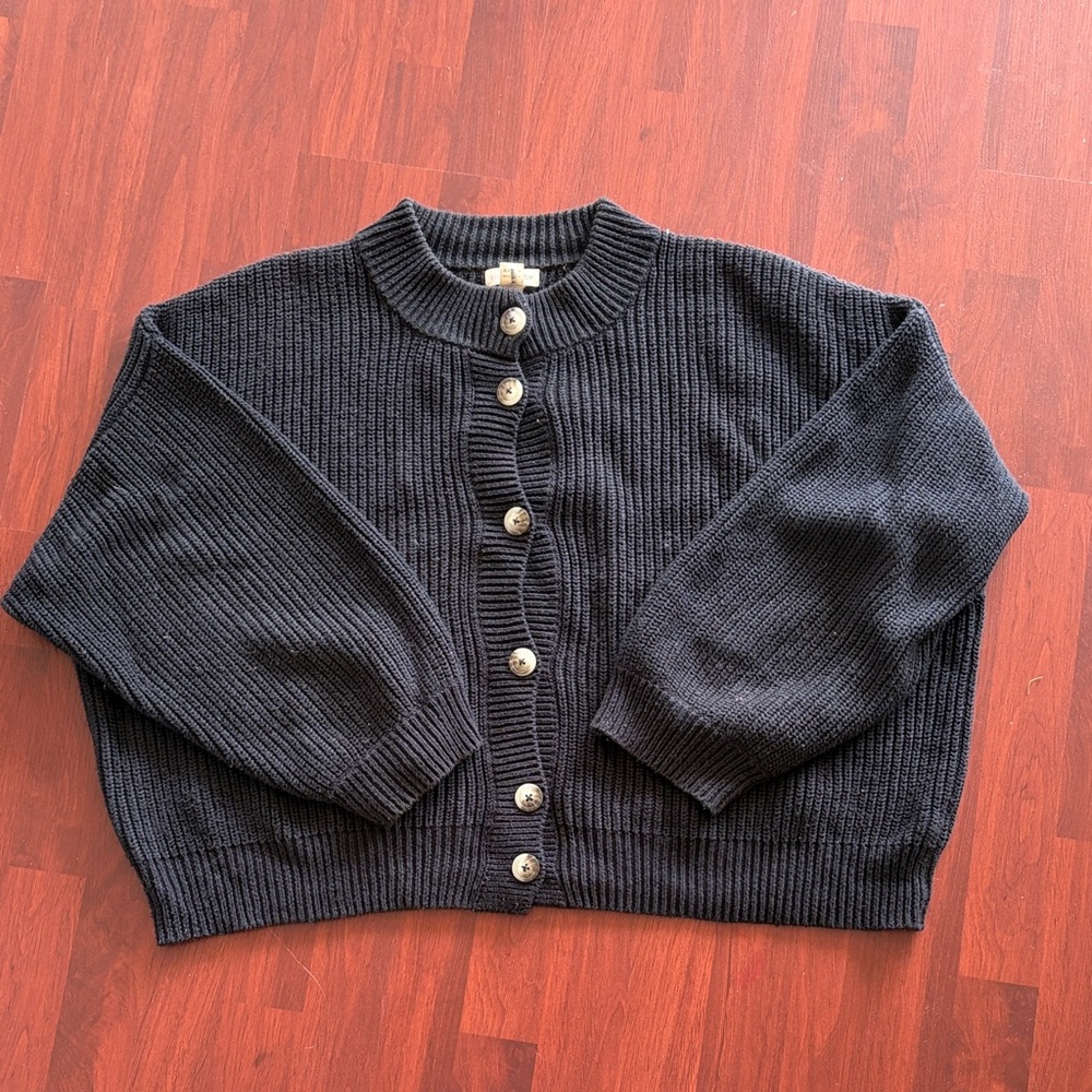 Sister Katie Black Ribbed Button-Front Women’s Sweater